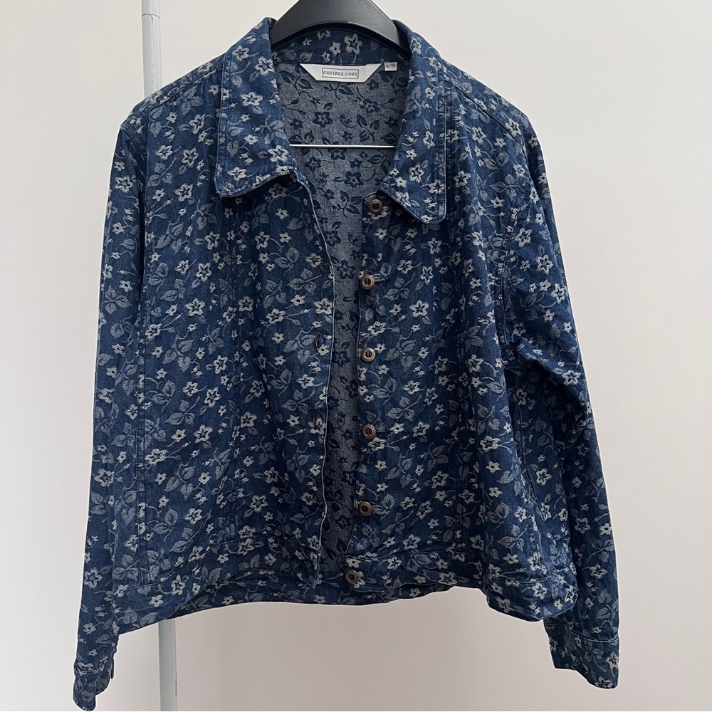 Vintage Cottage Cove floral denim jacket XL blue cottagecore grandmacore shacket - Picture 5 of 8